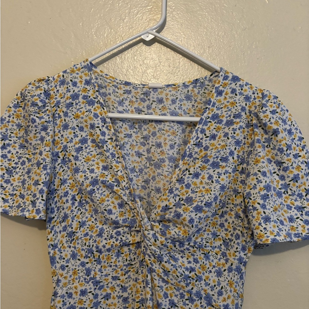 SHEIN Blue and Yellow Floral Midi Dress